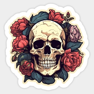 A human skulls with red roses Sticker